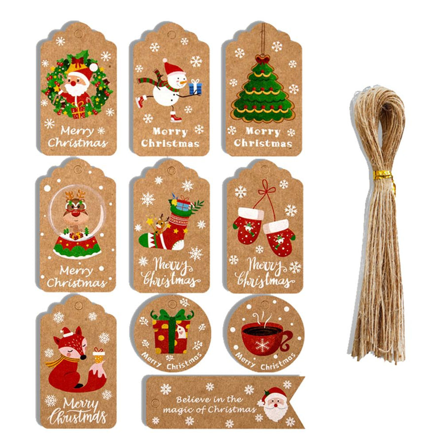 50pcs Christmas Kraft Paper Tags DIY Thank You Multi Style Crafts Hanging Tag with Rope Labels Gift Wrapping Supplies