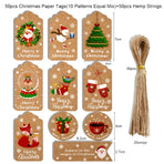 50pcs Christmas Kraft Paper Tags DIY Thank You Multi Style Crafts Hanging Tag with Rope Labels Gift Wrapping Supplies