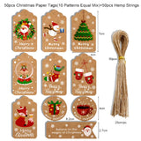50pcs Christmas Kraft Paper Tags DIY Thank You Multi Style Crafts Hanging Tag with Rope Labels Gift Wrapping Supplies - Front View