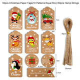 50pcs Christmas Kraft Paper Tags DIY Thank You Multi Style Crafts Hanging Tag with Rope Labels Gift Wrapping Supplies - Front View