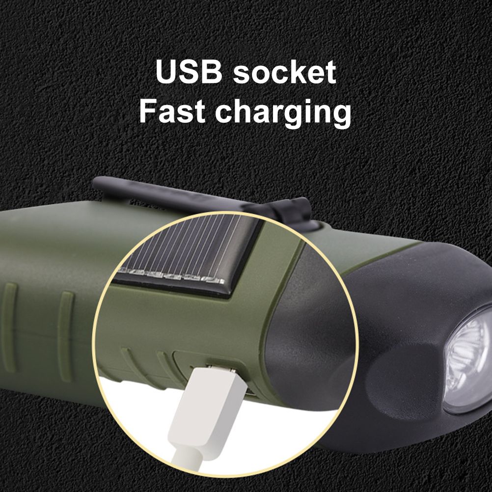 Solar Powered Hand Crank Flashlight Emergency LED Flashlight Survival Flashlight Quick Snap Carbiner Flashlight for Outdoor Sports