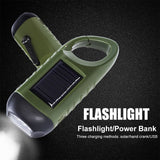 Solar Powered Hand Crank Flashlight Emergency LED Flashlight Survival Flashlight Quick Snap Carbiner Flashlight for Outdoor Sports - Rear View