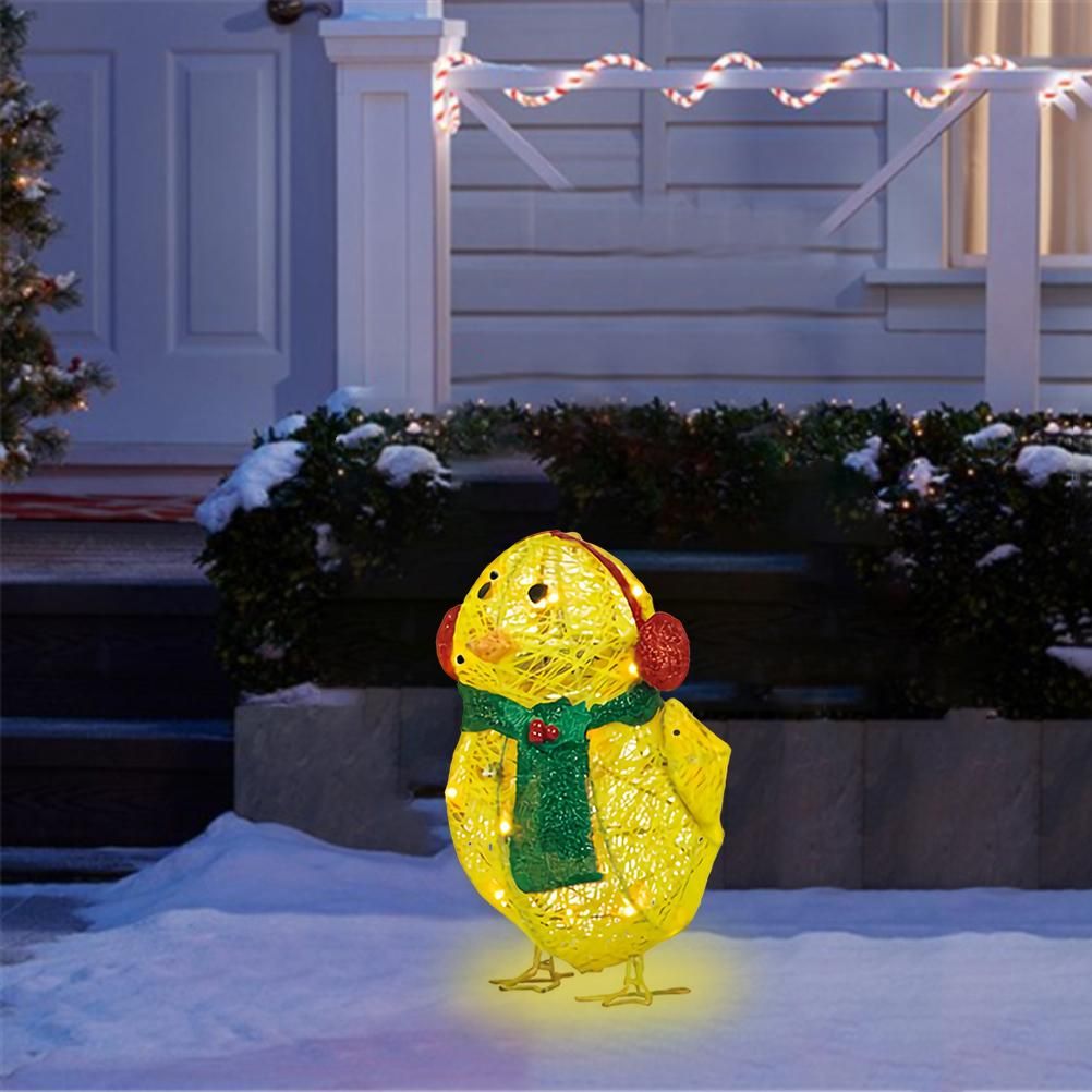 Chick with Scarf Decor Lights Yellow Chick Flat Garden Sculpture Chick Ornaments for Lawn Yard Christmas Holiday Decorations