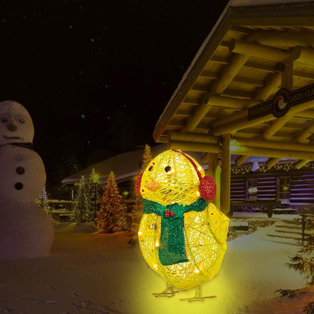 Chick with Scarf Decor Lights Yellow Chick Flat Garden Sculpture Chick Ornaments for Lawn Yard Christmas Holiday Decorations