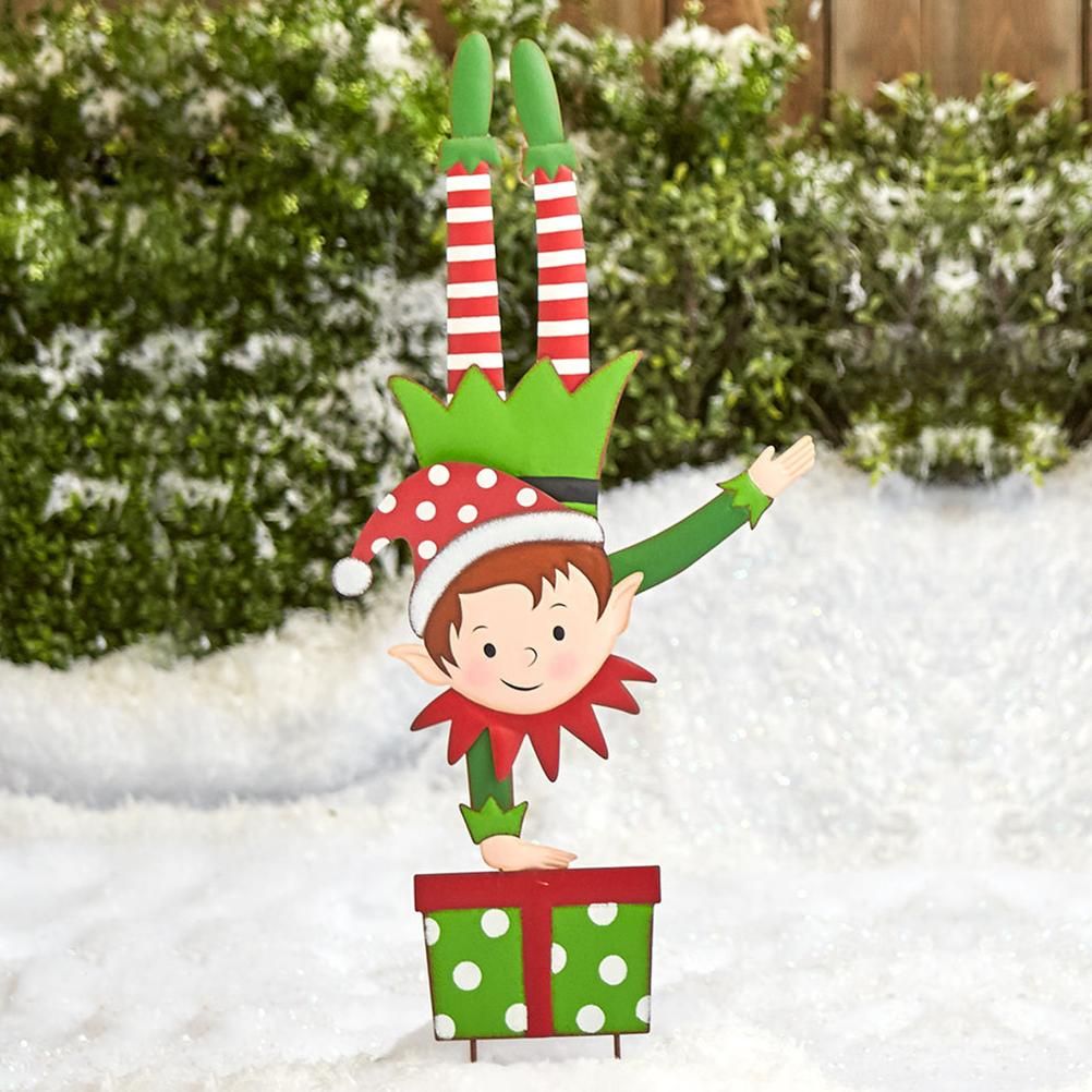 Christmas Elf Garden Stake Christmas Metal Gnome Yard Stake Wrought Iron Elf Ornament Yard Signs Decor Outdoor Holiday Decoration