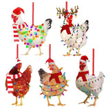 Christmas Scarf Chicken Pendant Cute Xmas Tree Hanging Wooden Chicken Rooster Pendant Indoor Outdoor Festival Party Home Decor