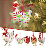 Christmas Scarf Chicken Pendant Cute Xmas Tree Hanging Wooden Chicken Rooster Pendant Indoor Outdoor Festival Party Home Decor - Front View