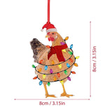 Christmas Scarf Chicken Pendant Cute Xmas Tree Hanging Wooden Chicken Rooster Pendant Indoor Outdoor Festival Party Home Decor