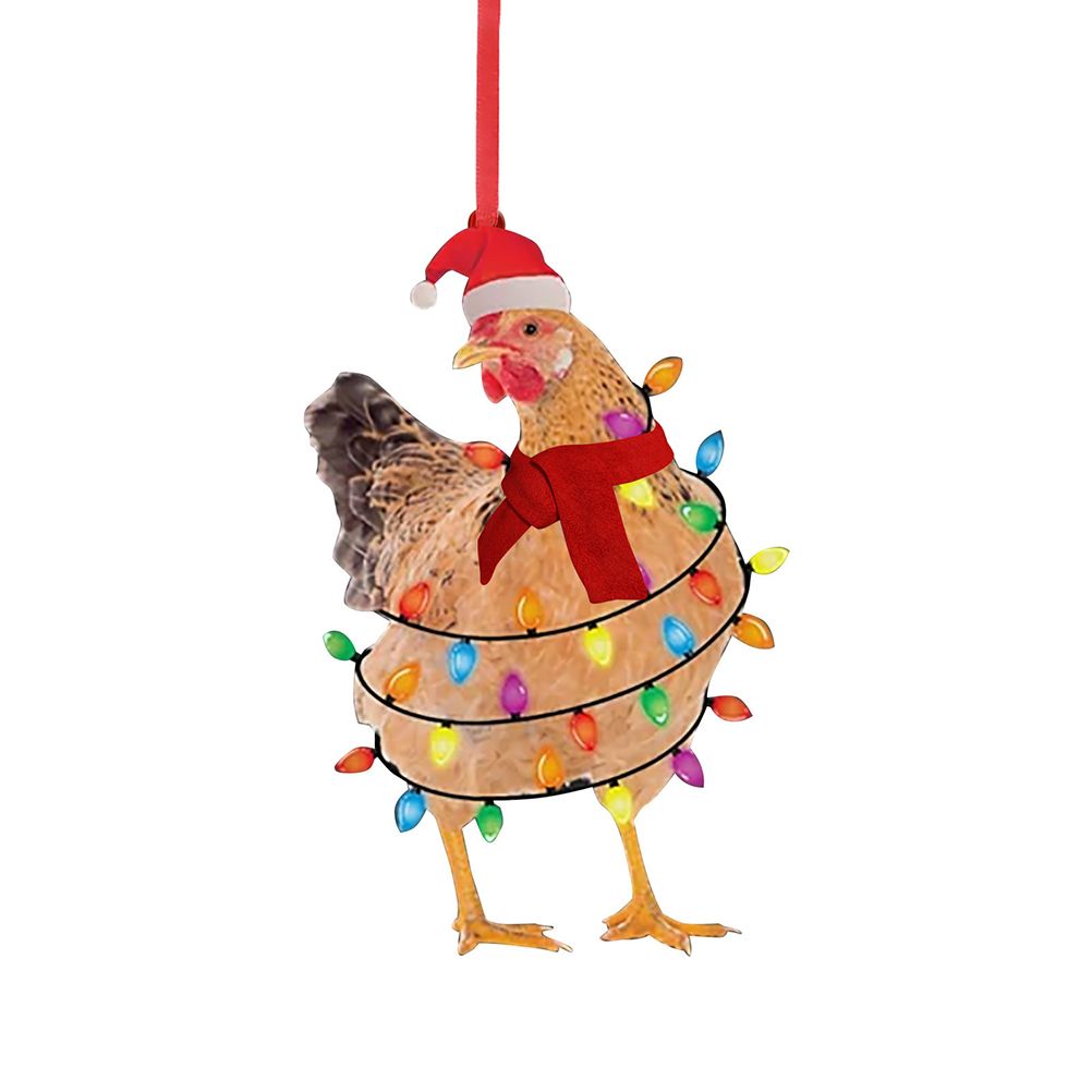 Christmas Scarf Chicken Pendant Cute Xmas Tree Hanging Wooden Chicken Rooster Pendant Indoor Outdoor Festival Party Home Decor