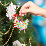 Christmas Scarf Chicken Pendant Cute Xmas Tree Hanging Wooden Chicken Rooster Pendant Indoor Outdoor Festival Party Home Decor