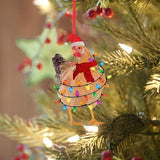 Christmas Scarf Chicken Pendant Cute Xmas Tree Hanging Wooden Chicken Rooster Pendant Indoor Outdoor Festival Party Home Decor