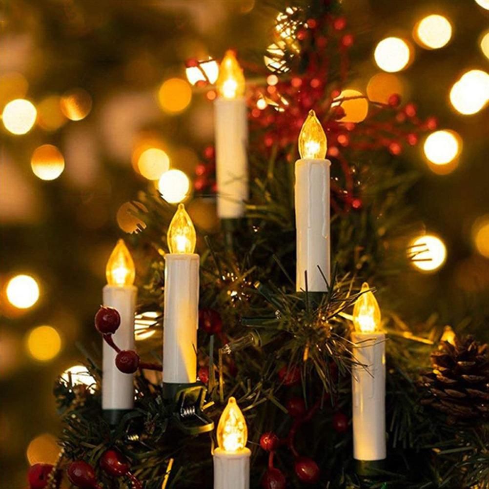 USB LED Candle Lamp Warm White LED Flameless Christmas Candle String Lights with Tree Clips Holiday Party Decoration