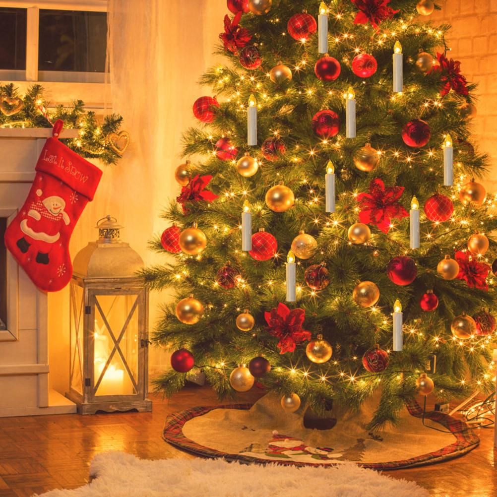 USB LED Candle Lamp Warm White LED Flameless Christmas Candle String Lights with Tree Clips Holiday Party Decoration
