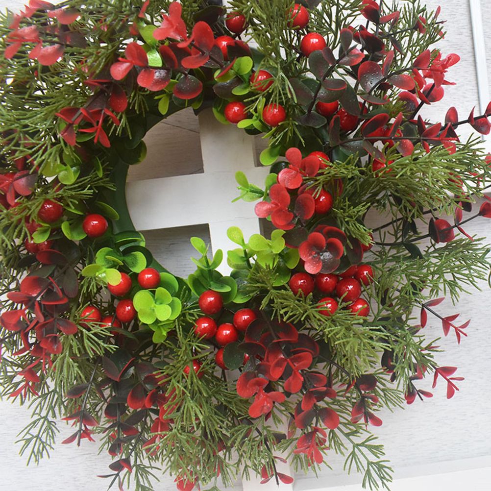 Christmas Wreath Artificial Red Berries Eucalyptus Wreath Christmas Decoration Living Room Wall Decoration