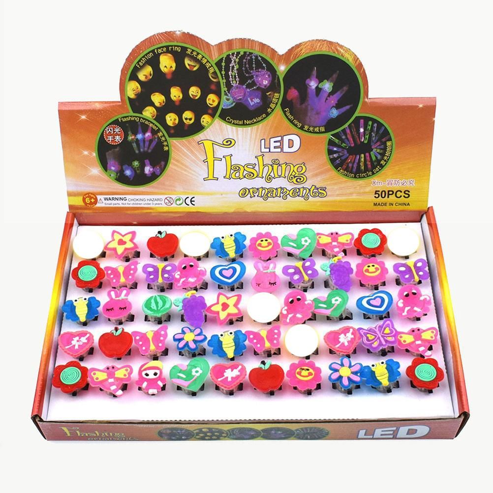 50Pcs Christmas LED Finger Lights Cute Cartoon LED Rings Party Favors for Kids Adults Light Up Toys Rings Stocking Stuffers