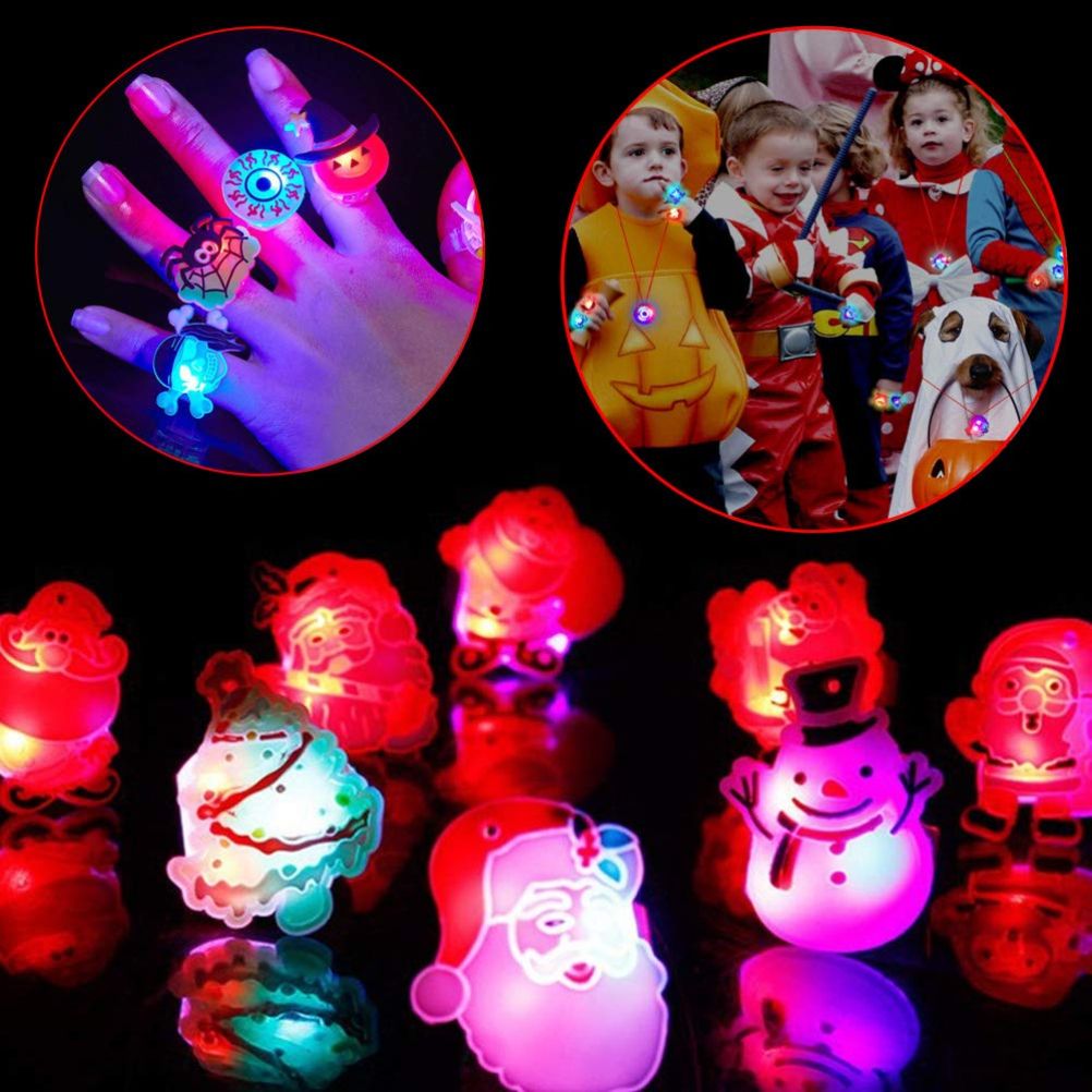 50Pcs Christmas LED Finger Lights Cute Cartoon LED Rings Party Favors for Kids Adults Light Up Toys Rings Stocking Stuffers