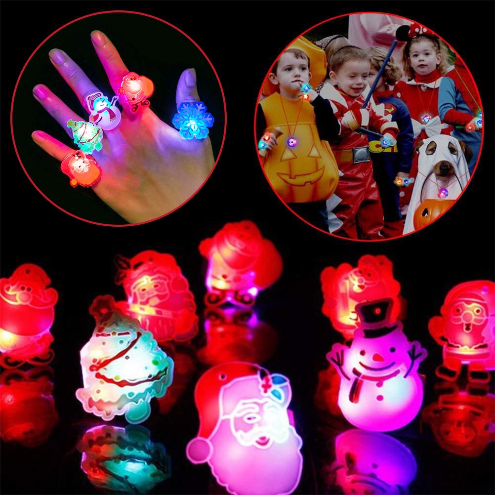 50Pcs Christmas LED Finger Lights Cute Cartoon LED Rings Party Favors for Kids Adults Light Up Toys Rings Stocking Stuffers