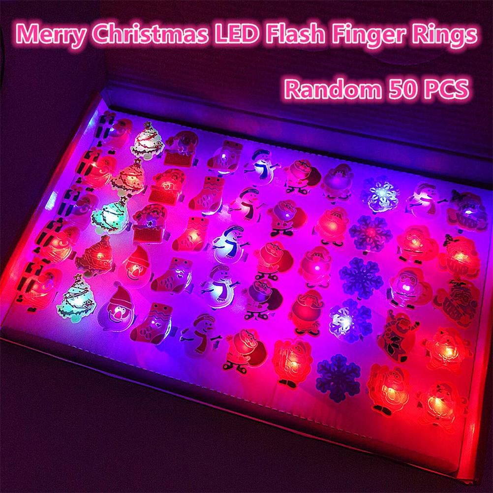50Pcs Christmas LED Finger Lights Cute Cartoon LED Rings Party Favors for Kids Adults Light Up Toys Rings Stocking Stuffers