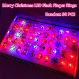 50Pcs Christmas LED Finger Lights Cute Cartoon LED Rings Party Favors for Kids Adults Light Up Toys Rings Stocking Stuffers