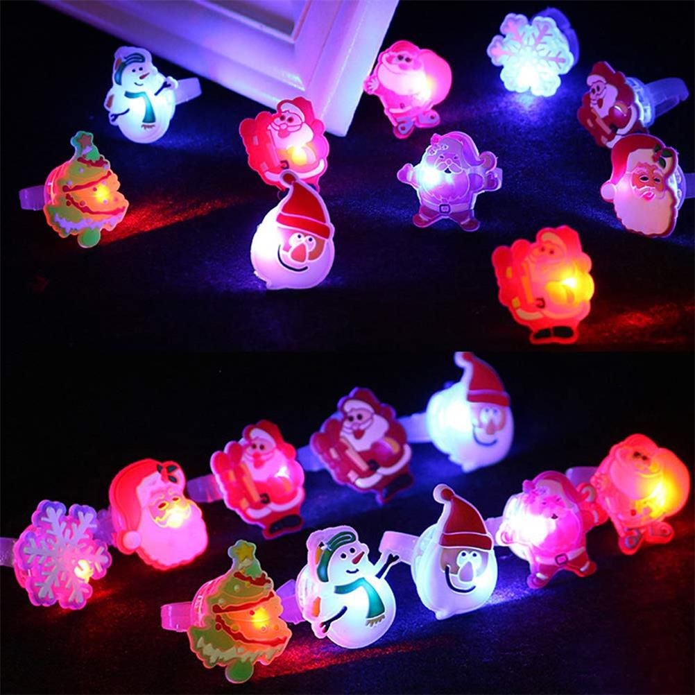 50Pcs Christmas LED Finger Lights Cute Cartoon LED Rings Party Favors for Kids Adults Light Up Toys Rings Stocking Stuffers