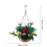 Artificial Christmas Hanging Basket Decorated with Pine Cones Ball Lights Christmas Holiday Decoration - Front View