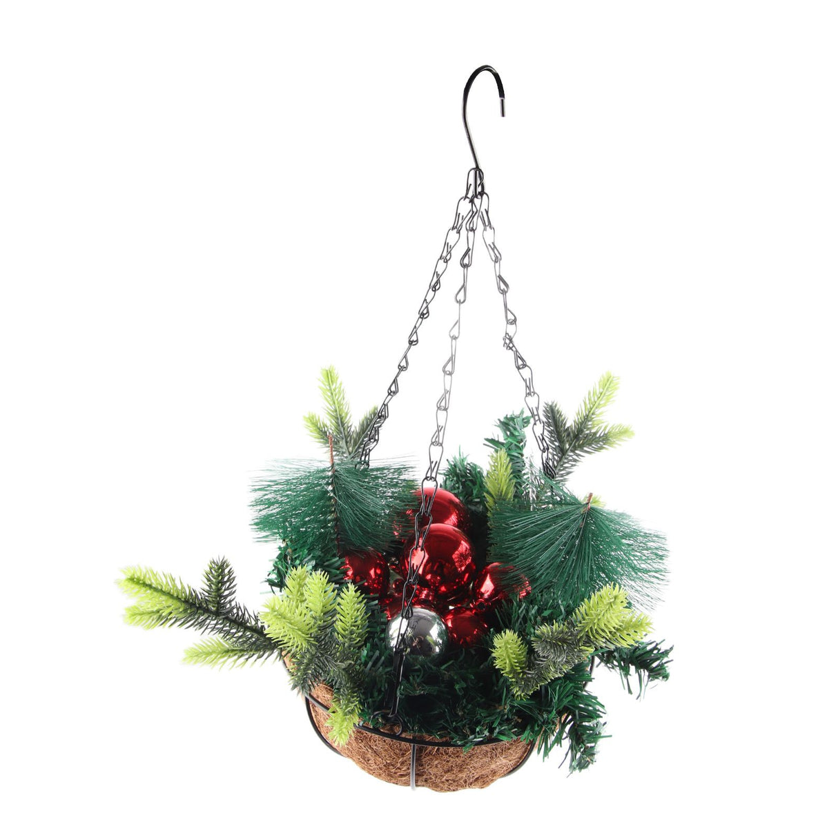 Artificial Christmas Hanging Basket Decorated with Pine Cones Ball Lights Christmas Holiday Decoration