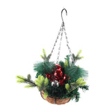 Artificial Christmas Hanging Basket Decorated with Pine Cones Ball Lights Christmas Holiday Decoration - Side View