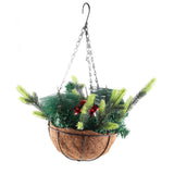 Artificial Christmas Hanging Basket Decorated with Pine Cones Ball Lights Christmas Holiday Decoration