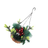 Artificial Christmas Hanging Basket Decorated with Pine Cones Ball Lights Christmas Holiday Decoration