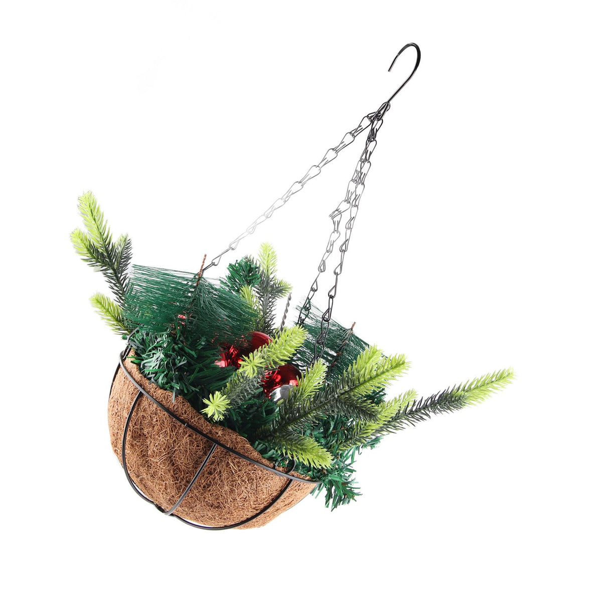 Artificial Christmas Hanging Basket Decorated with Pine Cones Ball Lights Christmas Holiday Decoration