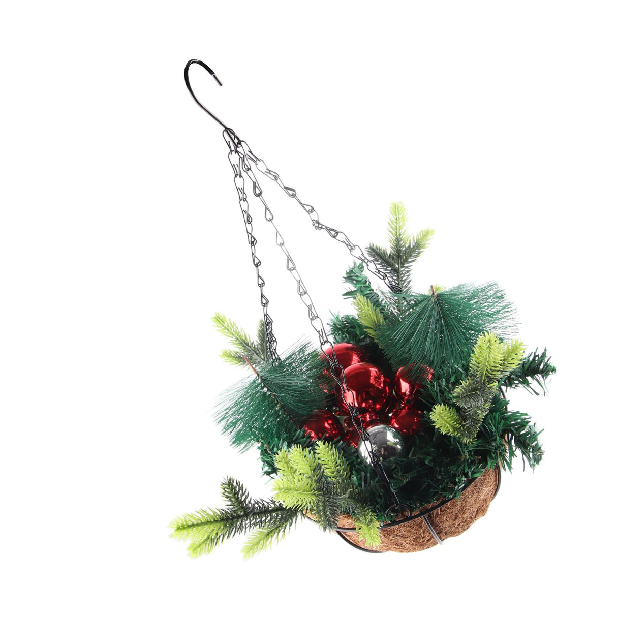 Artificial Christmas Hanging Basket Decorated with Pine Cones Ball Lights Christmas Holiday Decoration