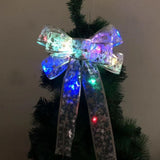 Glowing Christmas Transparent Bow Hanging Pendant Light Up Bow Hanging Ornaments String Lamp for Christmas Tree and Garden
