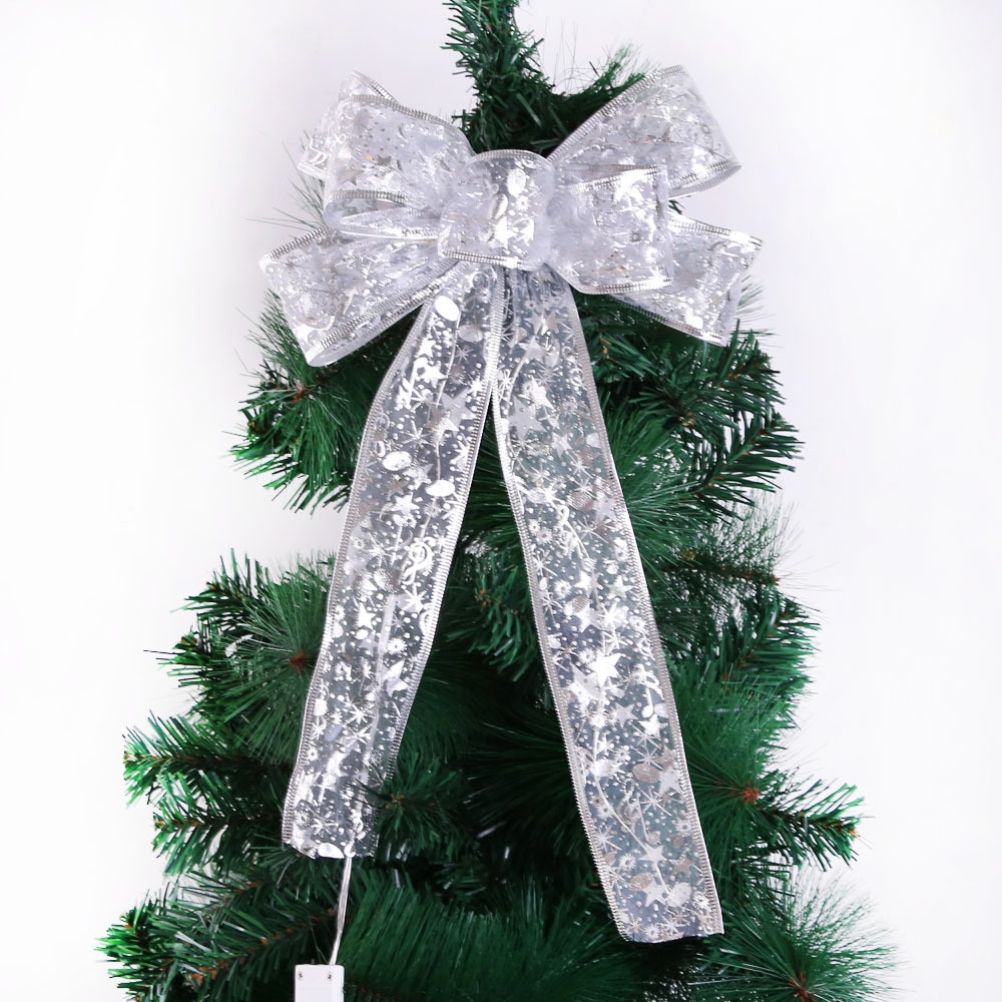 Glowing Christmas Transparent Bow Hanging Pendant Light Up Bow Hanging Ornaments String Lamp for Christmas Tree and Garden