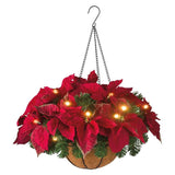 Pre Lit Christmas Hanging Basket Flocked with Mixed Decorations and LED Lights Artificial Frosted Berry Pine Cones for Christmas Outdoor Yard Decor