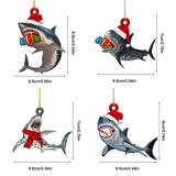 4Pcs Merry Christmas Wooden Pendant Christmas Tree Shark Pendant for Christmas Party Window Table Decoration