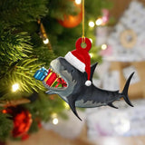 4Pcs Merry Christmas Wooden Pendant Christmas Tree Shark Pendant for Christmas Party Window Table Decoration