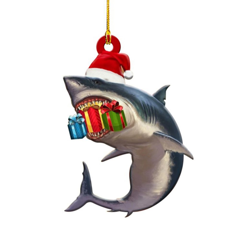 Christmas Decorations Wooden Shark Family Pendant Cute Fun Christmas Tree Hanging Decorations