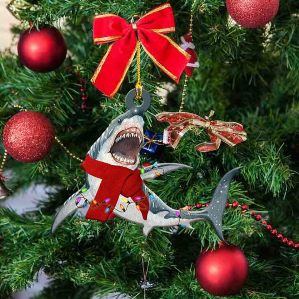 Christmas Decorations Wooden Shark Family Pendant Cute Fun Christmas Tree Hanging Decorations