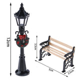 2Pcs Miniature Christmas Street Lamp Post Park Bench Seat Mini Street Light Model Dollhouse Xmas Village Pathway Fairy Garden Accessories