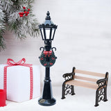 2Pcs Miniature Christmas Street Lamp Post Park Bench Seat Mini Street Light Model Dollhouse Xmas Village Pathway Fairy Garden Accessories - Low Angle