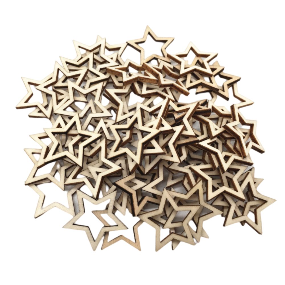 100 Pieces Wooden Hollow Star Decoration Wooden Discs Embellishments Craft Making DIY for Wedding Christmas Tree