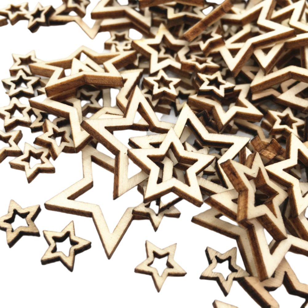 100 Pieces Wooden Hollow Star Decoration Wooden Discs Embellishments Craft Making DIY for Wedding Christmas Tree