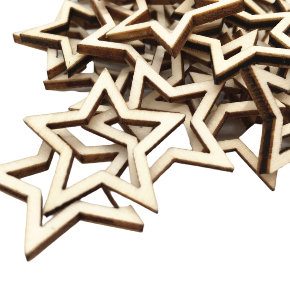 100 Pieces Wooden Hollow Star Decoration Wooden Discs Embellishments Craft Making DIY for Wedding Christmas Tree