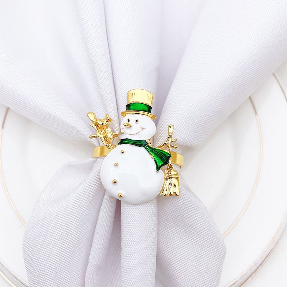 Christmas Napkin Rings Set of 6 Snowman Metal Napkin Ring Holders for Dining Table Decor for Holiday Party Decoration