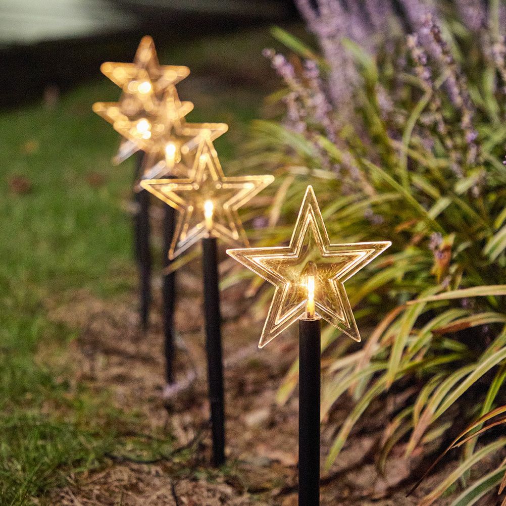 Solar Christmas Star Lights Outdoor Energy Saving Waterproof Solar Powered Stake Lights Decorations for Home Pathway Garden Walkway Yard Lawn Patio