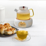 Teapot Warmer Porcelain Coffee Pot Heater Teapot Base with Cork Stand Tea Coffee Water Warmer