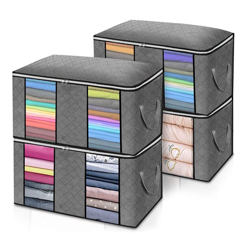 4PCS Clothes Storage Bag Large Capacity Clothing Organizers Foldable Closet Container with Clear Window and Zipper for Wardrobes and Attics