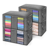 4PCS Clothes Storage Bag Large Capacity Clothing Organizers Foldable Closet Container with Clear Window and Zipper for Wardrobes and Attics