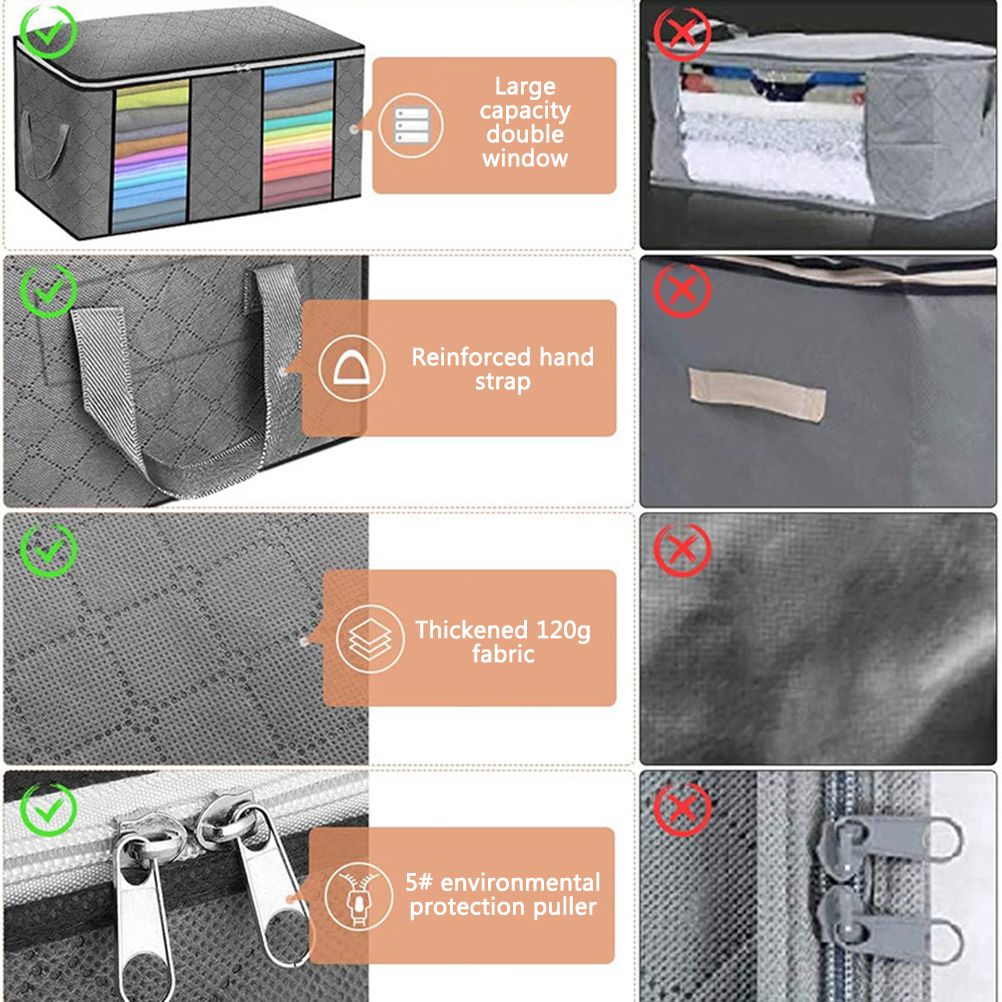 4PCS Clothes Storage Bag Large Capacity Clothing Organizers Foldable Closet Container with Clear Window and Zipper for Wardrobes and Attics