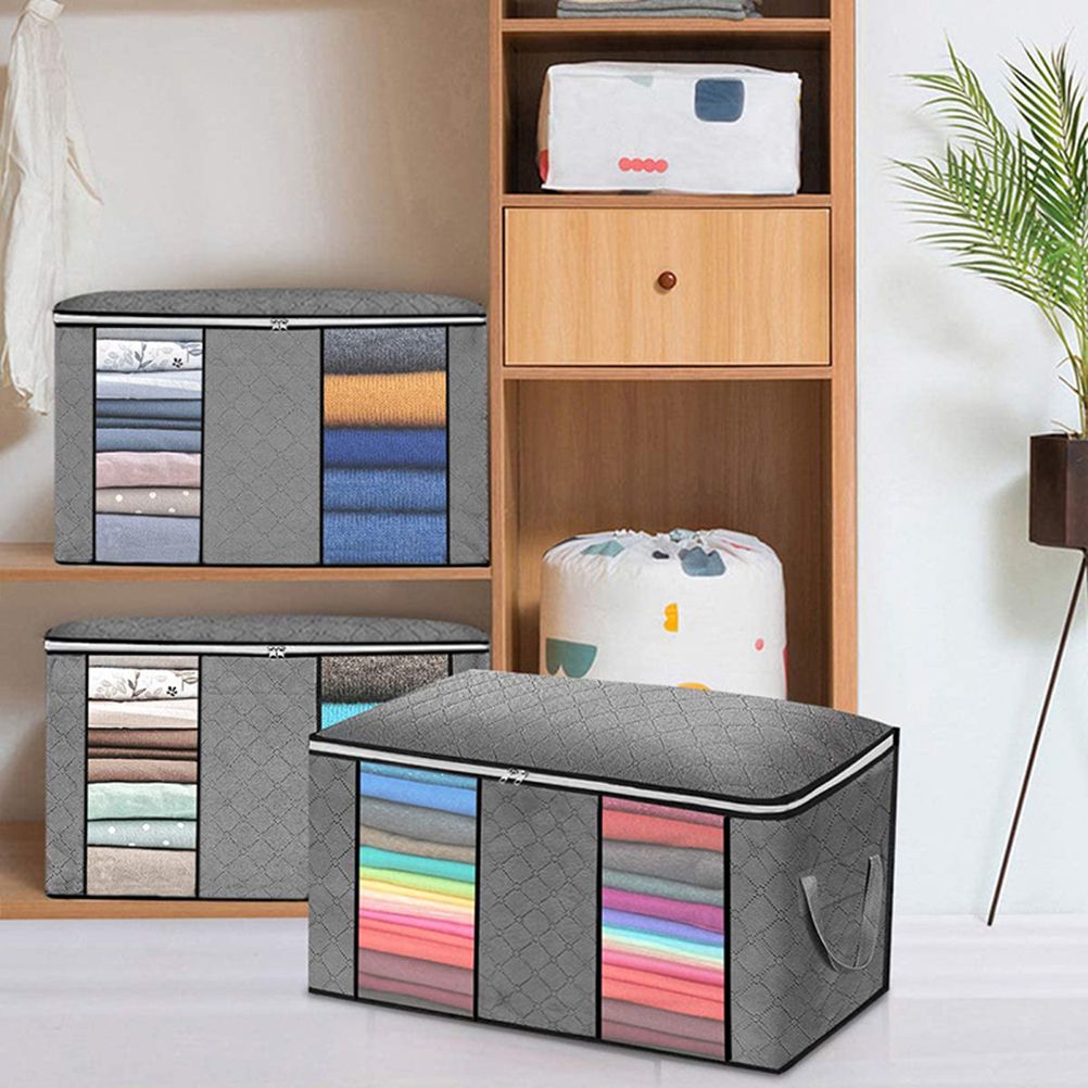4PCS Clothes Storage Bag Large Capacity Clothing Organizers Foldable Closet Container with Clear Window and Zipper for Wardrobes and Attics
